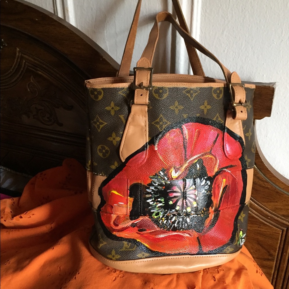 Custom painted Authentic Louis Vuitton bucket bag